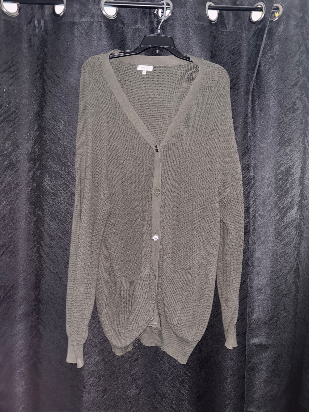 QUALFORT Olive Green Knit Cardigan Sweater